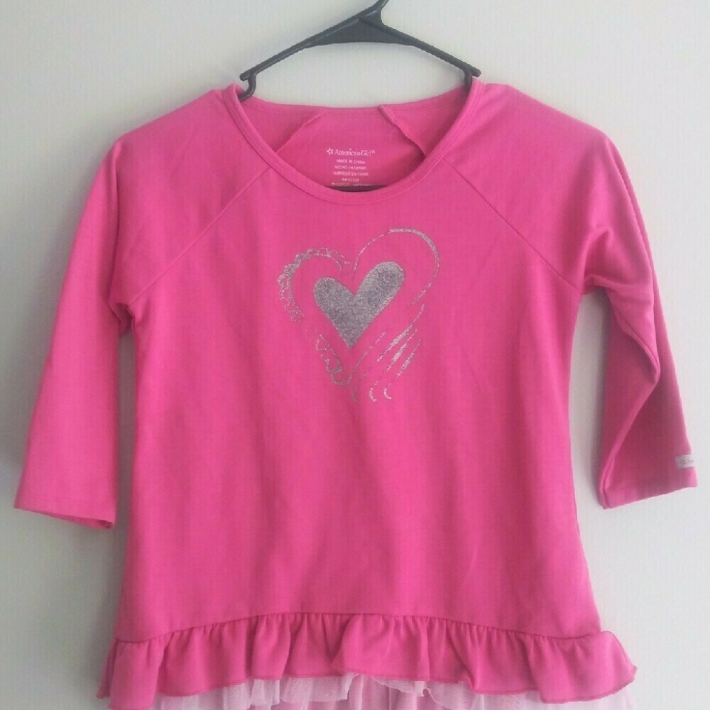 American Girl Sparkle Heart Edge Lace Ruffle Shirt Girls 10/12